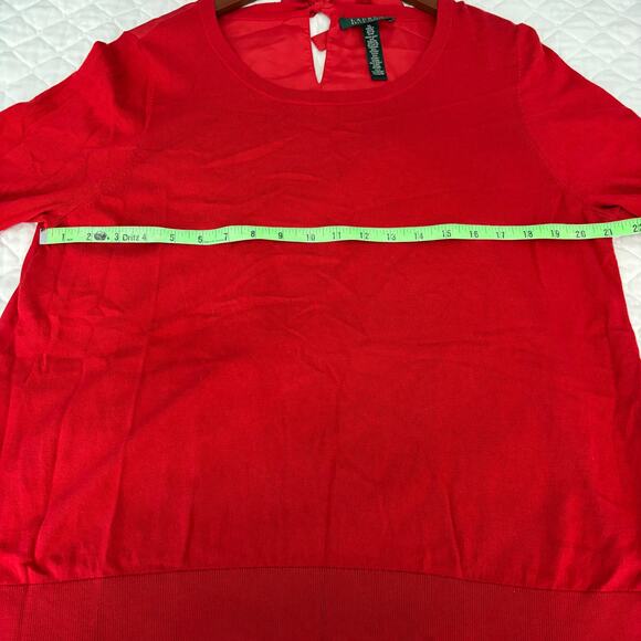 Lauren Ralph Lauren Red Cotton Blouse XL Back Bow Detail Classic Fit Top - Picture 5 of 7